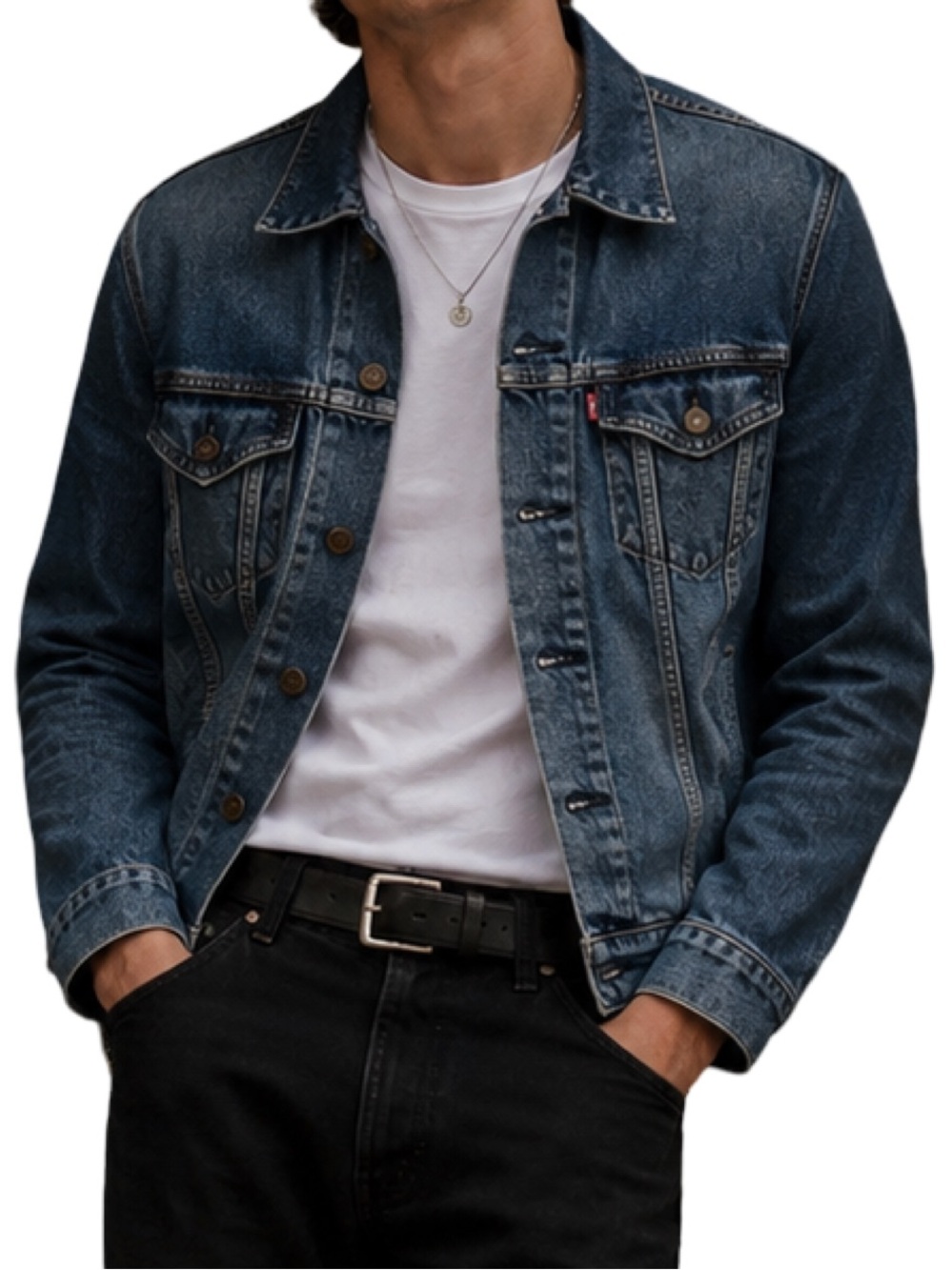 Levi’s Medium to Dark Wash Denim Jacket Classic Trucker Jean Jacket Vintage